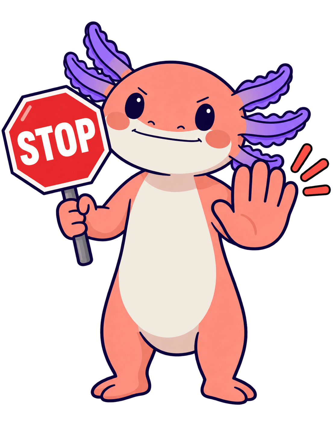 Newt mit einem STOP-Schild