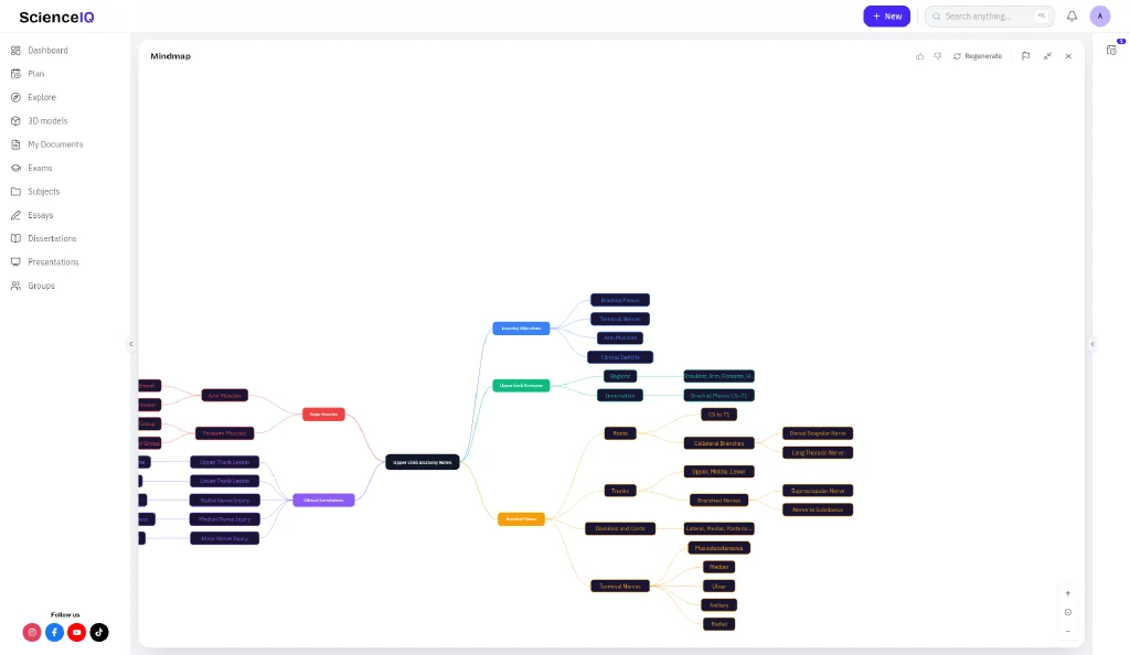 Fullscreen mind map generated from the upper-limb anatomy lecture