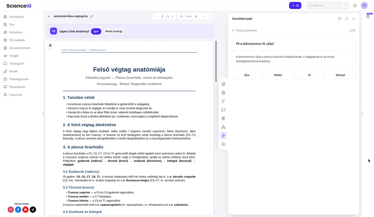 Megfordított anatómia tanulókártya Újra, Nehéz, Jó és Könnyű értékeléssel