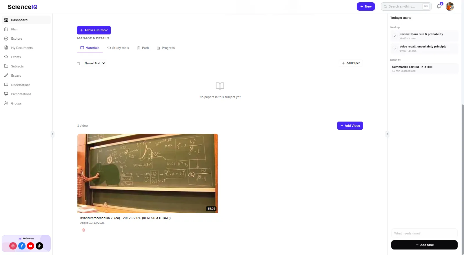ScienceIQ-Fach Quantenmechanik, bereit für die Universitätsvorlesung